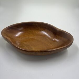 Vintage Hand Carved Wood Bowl Tray Dish Mid Century